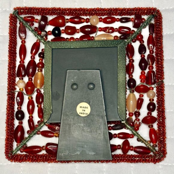 VINTAGE Hudson Hill Glass Beaded Red Mini Picture Frame 6" Square Holds 3" Pic - Picture 2 of 4